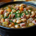 A bowl of Bean and Ham Hock Soup with fresh parsley.