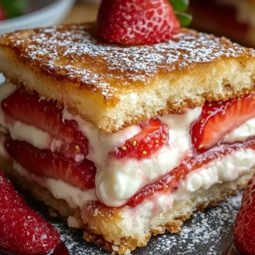 Fried Strawberry Cheesecake Sandwiches stacked on a plate